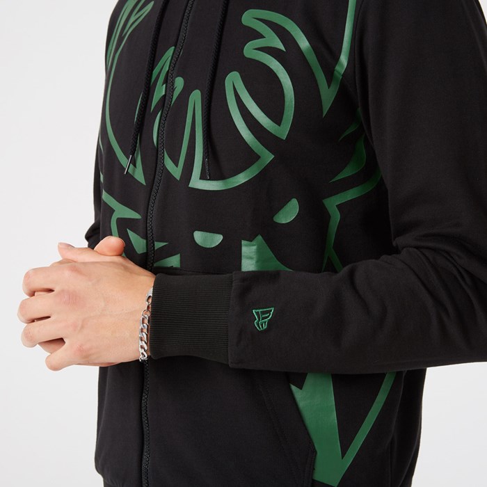 Milwaukee Bucks Logo Miesten Zip Up Hupparit Mustat - New Era Vaatteet Finland FI-793180